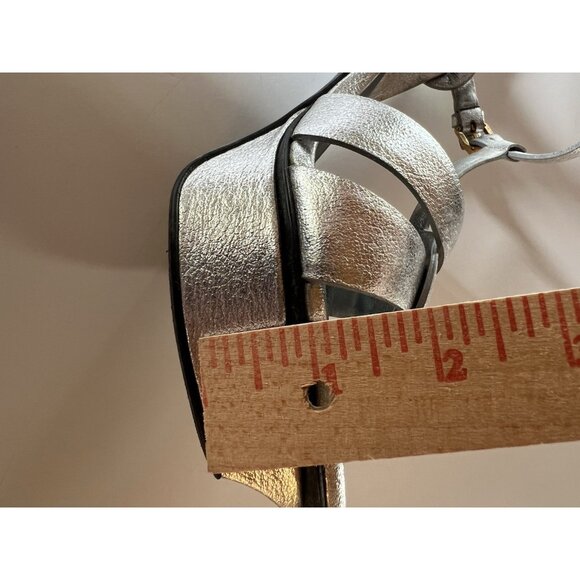 Yves St. Laurent Tribute metallic silver platfrom t-strap sandals open toe 39.5 - Picture 14 of 16